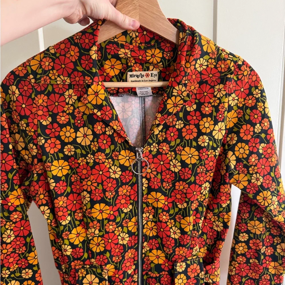 Floral Zip-Front Jumpsuit in Orange & Yellow - Picture 2 of 10